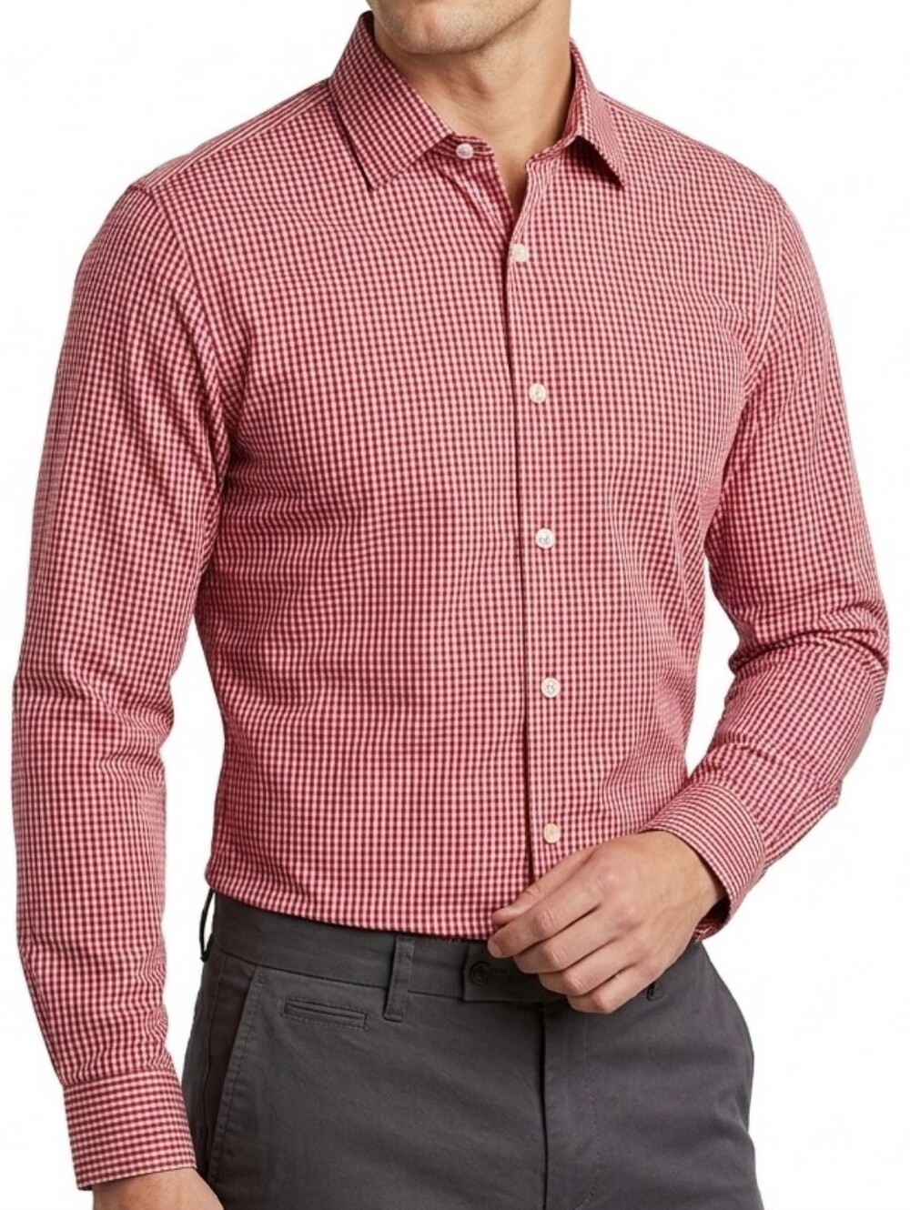 Kenneth Cole Reaction Red Gingham Button-Up Shirt M 15-15.5 32 33